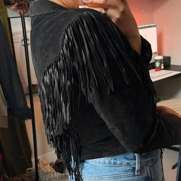 Vintage Black Fringe Suede Jacket - Picture 3 of 6